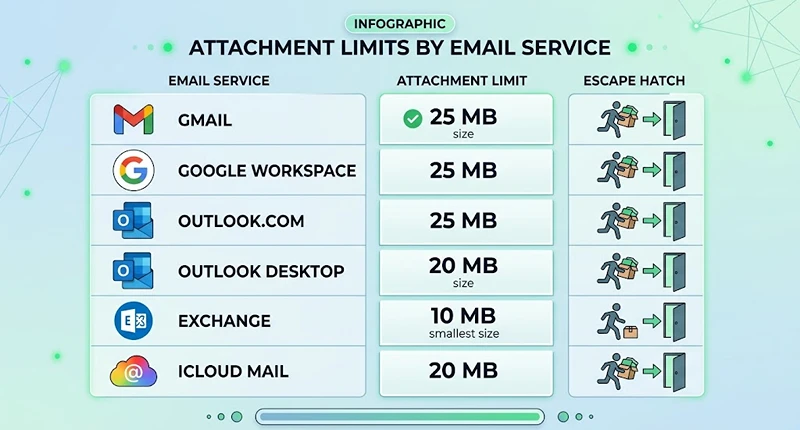 Attachment limits by email service